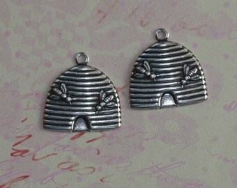 2 Silver Bee Hive Charms 1420