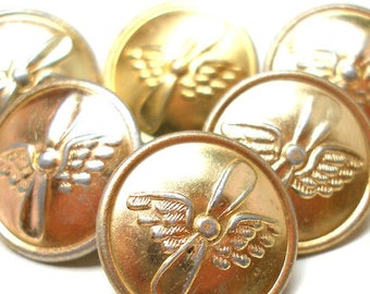6 Military buttons, wings & propeller, Soviet CCCP. 1", Steampunk style.