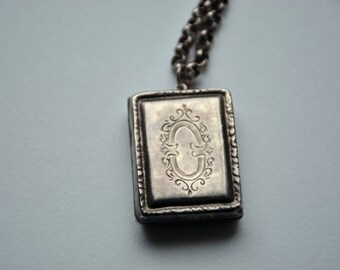 Vintage Rectangle Locket Necklace, book Sterling Silver Locket with 22 inch Sterling Chain