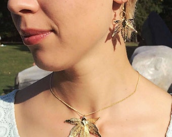 Gold Earrings real Japanese maple leaves