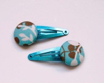 Light Blue Floral Fabric Button Snap Clips
