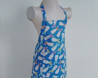 Childrens Apron-Easter Bunnies All Over this Beautiful Blue Apron, with a slight sparkle-Great for cooking, baking, arts and crafts