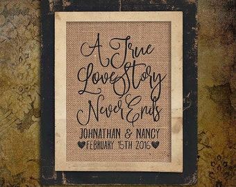 Wedding Gift | Anniversary Gift | Burlap Gift | True Love Story |Valentines Day | Couple Gift | Personalize | 8x10 | #0237