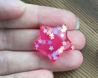 Transparent pink resin star cabochon flatbacks with star glitter decoden hairpins. 7 pieces