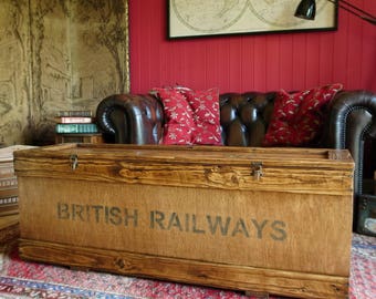 Vintage Industrial Railway Storage Chest Coffee Table Trunk Reclaimed Wood Furniture