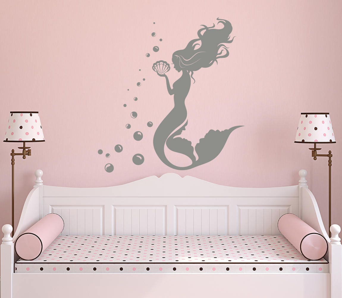 Mermaid Wall Decals. Nautical Girls Nursery Decals. Water