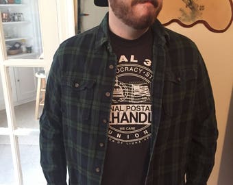 Vintage Blue and Green Eddie Bauer Plaid Flannel Long Sleeve Button Down Shirt