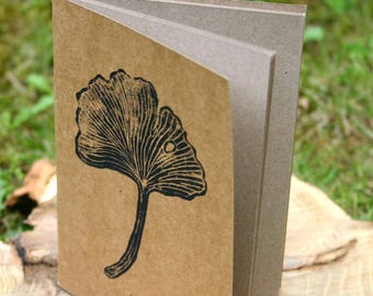 Ginkgo-Small Notebook blank, linocut 10.5 x 15 cm