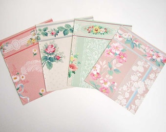 Vintage Wallpaper Sample Sheets with Floral Designs in Soft Pastel Colors, 1940'sVintage Wallpaper, Scrapbook Supply, Collage Papers
