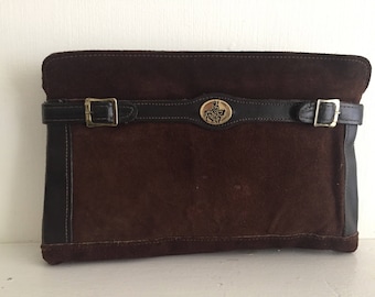 Brown Suede Clutch with Knight