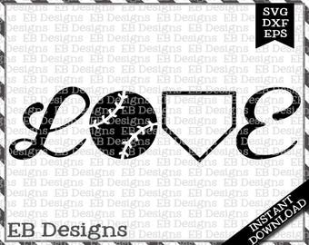 Baseball Love SVG DXF EPS Cutting Machine Files Silhouette Cameo Cricut Softball Love Vinyl Cut File Softball Vector svg file