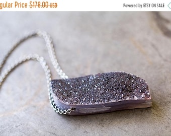 ON SALE Plume Agate Drusy Sterling Silver Statement Necklace, Raw Druzy - Cloths of Heaven
