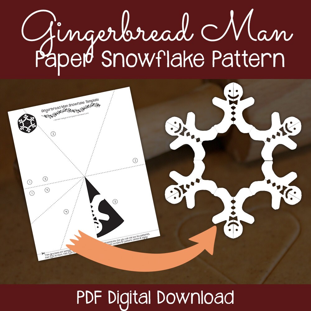 Gingerbread Man Paper Snowflake Pattern PDF Digital Download