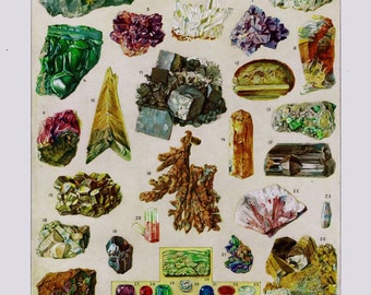 vintage french illustration precious stones and minerals digital download