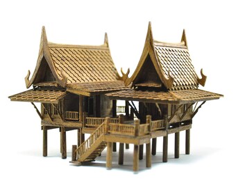 Miniature Vintage HQ high quality Thai MINI Teak Wood Spirit House Handmade worship Thai Buddha amulet TYPE 03