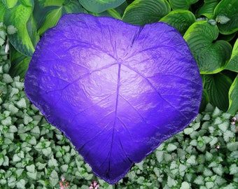 Concrete leaf birdbath , Purple colored bird bath, Yard art, Patio decor, One of a kind stone bird bath/ feeder,