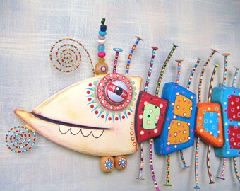 Bone Fish, MADE to ORDER, Original Found Object Wall Sculpture, Wood Carving, Fish Wall Art, Wall Decor, by Fig Jam Studio