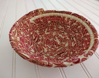 6" Coiled Fabric Bowl - Maroon and Cream