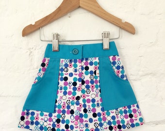 Vintage NOS 60's Printed Blue/Multi Pop Skirt 18-24M