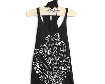 Small - Tri-Blend Black Racerback Tank with Crystal Screen Print