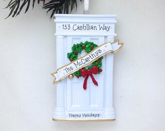 White Door Personalized Christmas Ornament / New Home Ornament / Our First Home / Real Estate Agent / Realtor Gift / New House