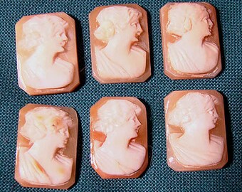 Set of 6 Unset Vintage CARVED SHELL CAMEOS 1930s - 1940