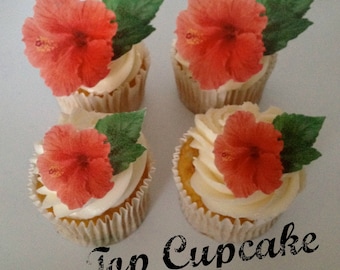 Edible Hibiscus Flower Cupcake Toppers