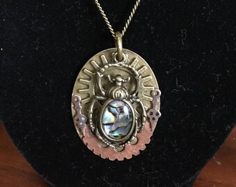 Insect Bug Scarab Egyptian Revival Abalone Steampunk Inspired Necklace