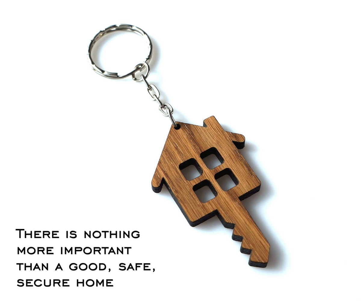 Wooden Home and Key Shaped Keychain Personalized House