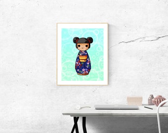 Printable: Akie Kokeshi Japanese doll.