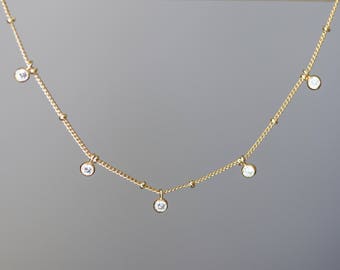Dainty Diamond Choker Necklace - CZ Charm Necklace - Bridesmaids Jewelry - Layering Necklace - Minimalist Jewelry - Bohemian Jewelry