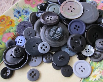 130 Vintage Black/Grey/Navy Buttons - Mixed Lot