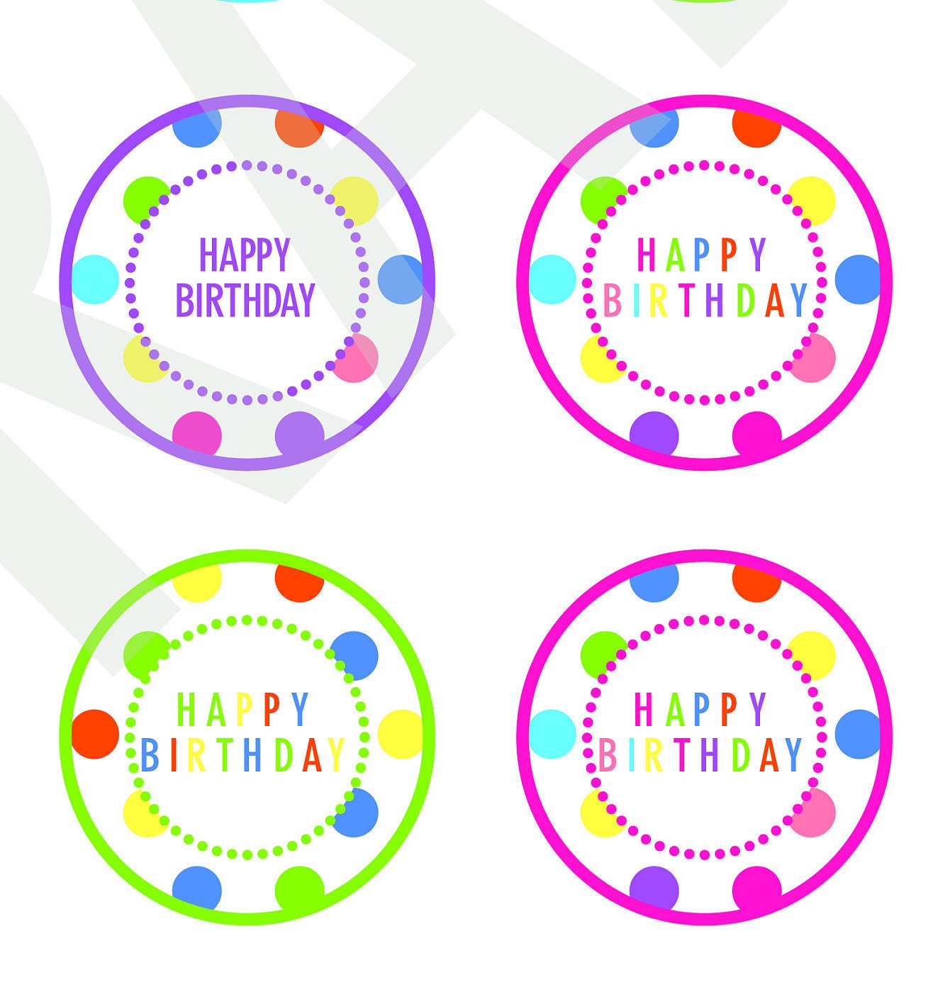 Happy Birthday Cupcake Toppers Digital Download File Clipart
