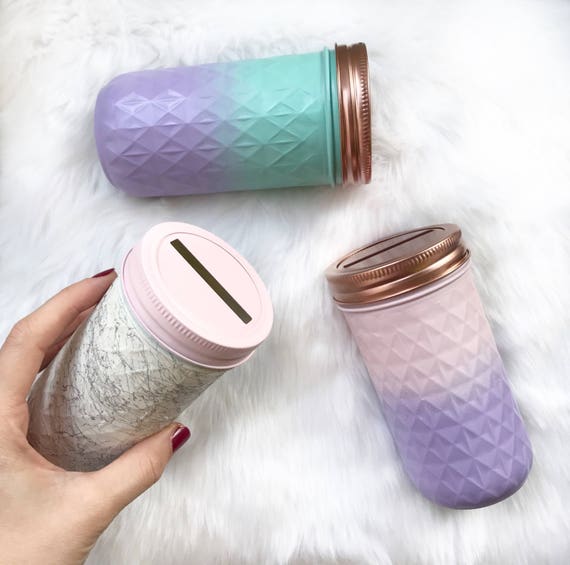 Mason Money Jar money box savings jar pink piggy bank rose