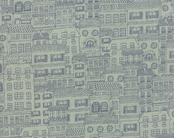 SALE - Aqua House and City Fabric - Mon Ami by Basicgrey from Moda - 1 Yard