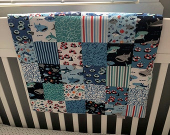 Sharktown shark minky cuddle baby blanket