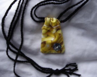banana dice stash bag necklace pendant hippie sack tiny miniature treasures medicine bag coin purse yellow iridescent fruit