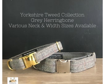 Grey Herringbone Yorkshire Tweed Dog Collar