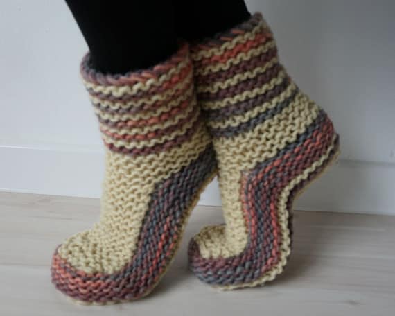 Knit Slipper Socks, Handknit Slippers, All Natural Wool Slippers, Knitted Slippers, Woollen Boot Slippers, Indoor Shoes, Knitted Socks, Gift