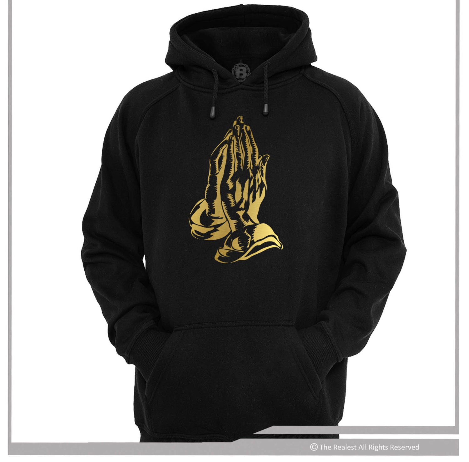 Praying Hands Hoodie Classic Tattoo Style Gold Ink Hip Hop DJ