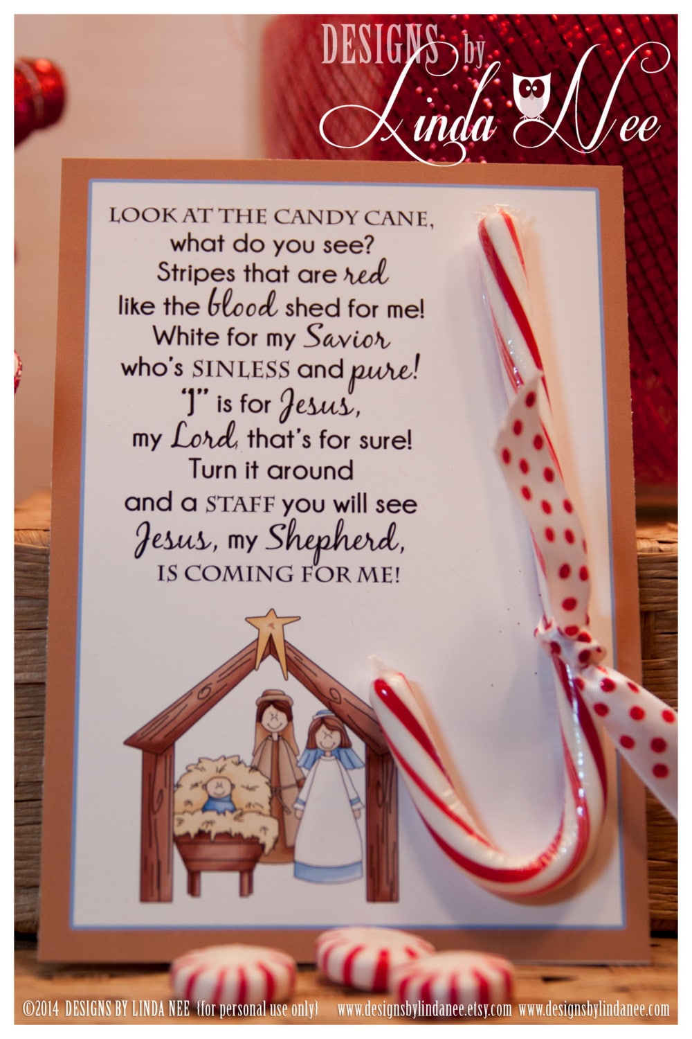 Legend of the Candy Cane Nativity Card Printable Christian