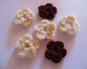 Wool crochet ecru/Burgundy color flowers