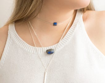 Small Gemstone Necklace. Simple Stone Necklace. Genuine Labradorite. Natural Gemstone Flash Labradorite. Boho Jewelry. Crystal Jewellery