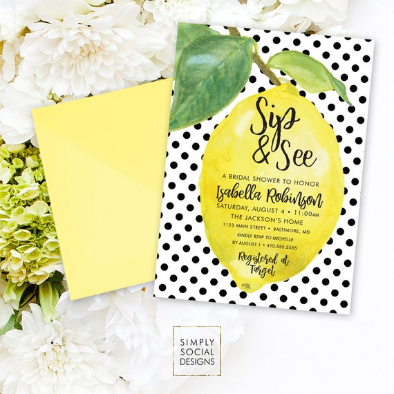 Lemon Bridal Shower Invitation Fresh Lemon with Black and