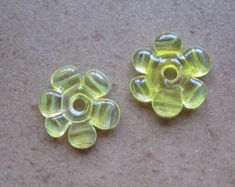 Lampwork Beads - SueBeads - Disc Beads - Disc Flowers - Daffodil Cut Disc Flower Bead Pair - Handmade Lampwork Beads - SRA M67