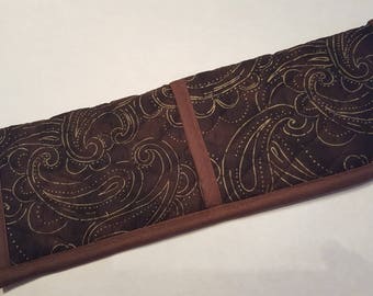 Curling Iron/ Flat Iron Travel Holder Brown with Gold quilted