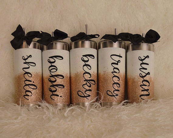 Bridesmaids & Bride Glitter 20 Oz Tumbler with Name or Monogram | Bridal Party Tumblers