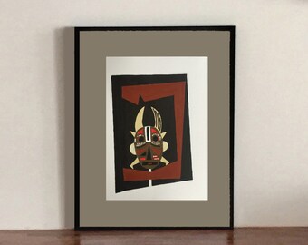 African mask - abstract painting on paper