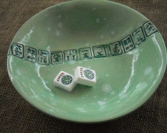 Mahjong Dish - Oriental Plate - Mahjongg Snack Dish - Oriental Dish - Mahjong Plate - Green Mahjong Dish - Mahjong Gift - Gift Idea