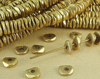 40 Brass Faceted wavy Spacer Beads 6mm Heishi Chip Nugget Disc Solid Brass jewelry making Beading from India Flat Metal Natural Heishi Beads